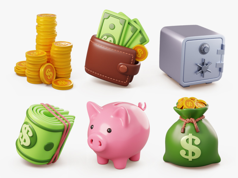 Stylized Money Icons 3D Collection Modelo 3D .c4d .max .obj .3ds .fbx .stl .blend