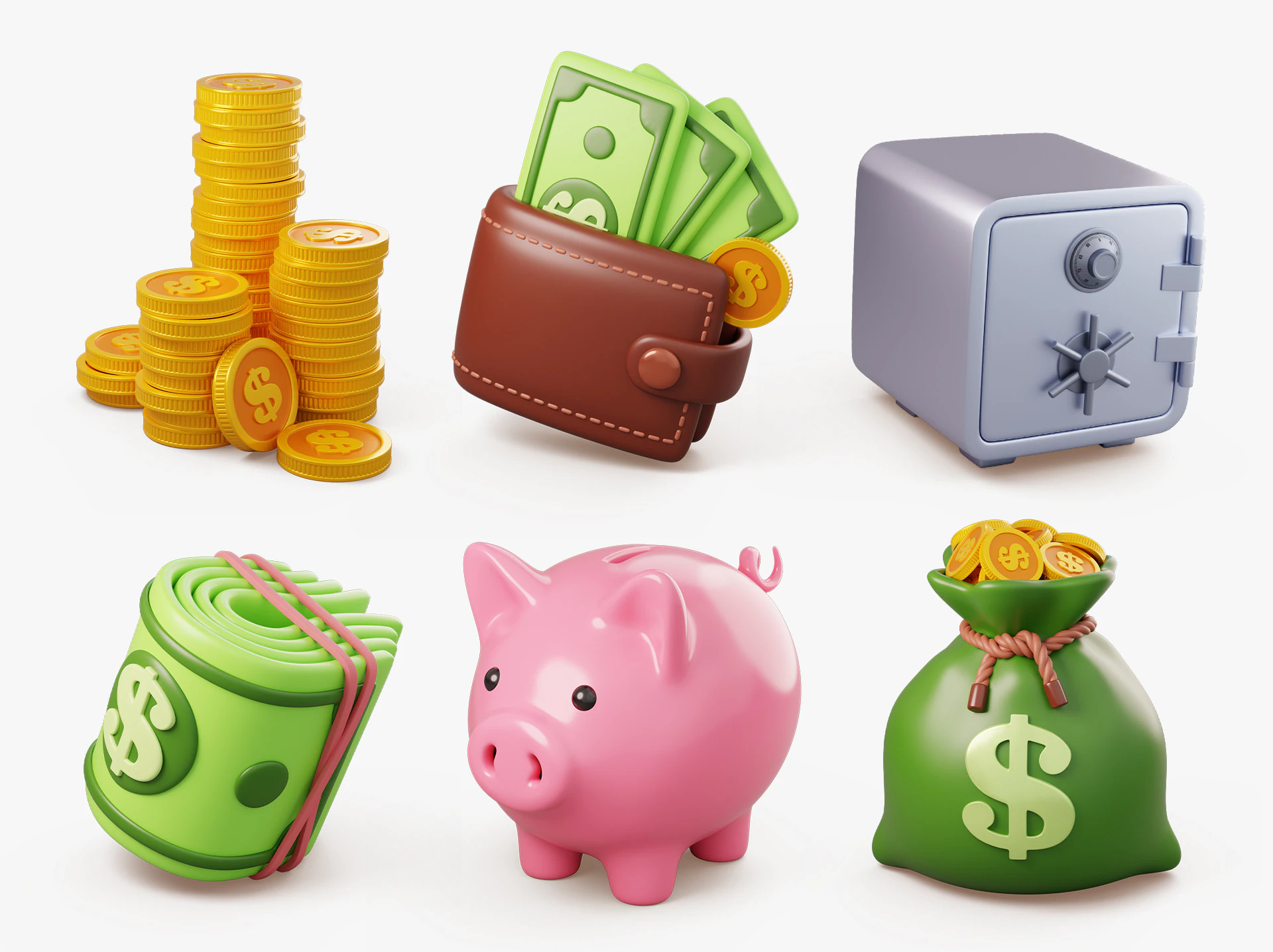 Stylized Money Icons 3D Collection 3D Model .c4d .max .obj .3ds .fbx .stl .blend 