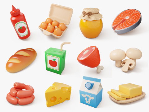 Stylized Common Food Pack 3D Model