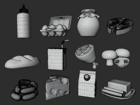 Stylized Common Food Pack Modello 3D