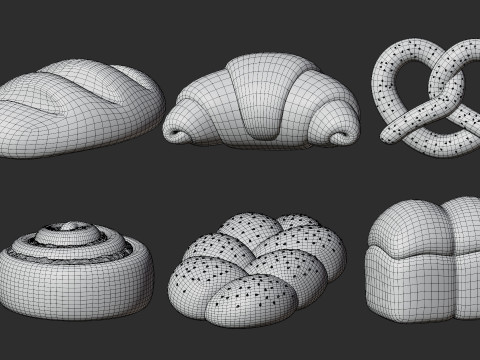 Bakery Bread and Bun 3D Icon Set 3D Model