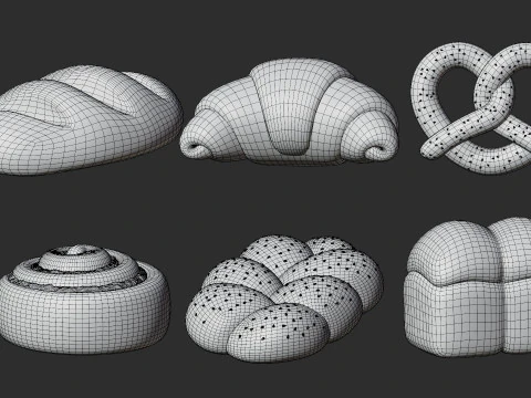 Bakery Bread and Bun 3D Icon Set 3D Model