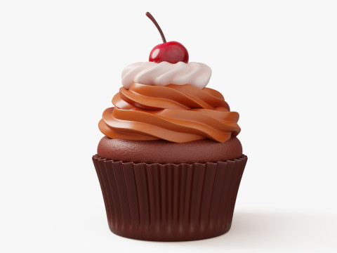 Chocolate Cupcake with Cherry 3D 모델