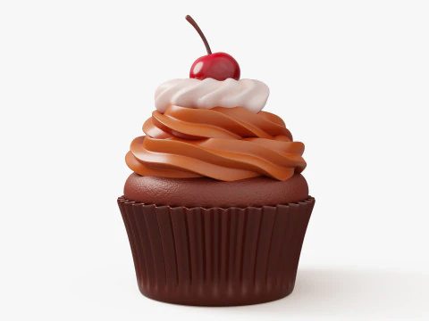 Chocolate Cupcake with Cherry 3D Model