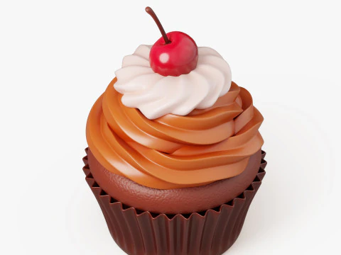 Chocolate Cupcake with Cherry 3D Model