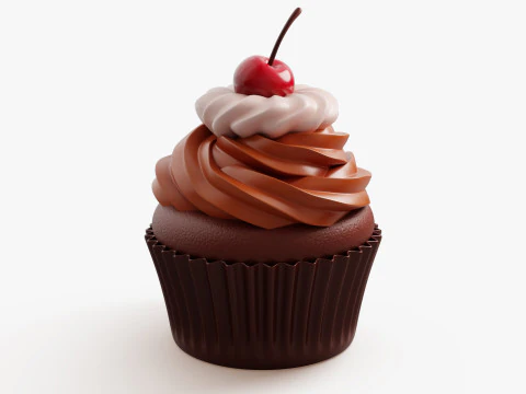 Chocolate Cupcake with Cherry 3D Model