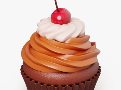 Chocolate Cupcake with Cherry 3D 모델