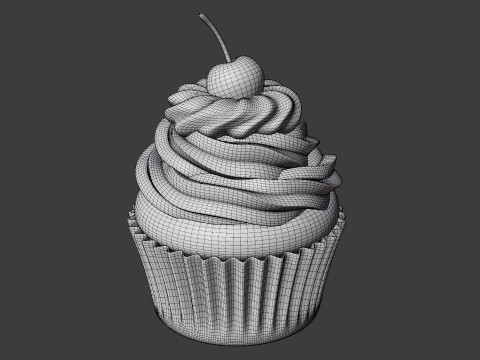 Chocolate Cupcake with Cherry 3D 모델