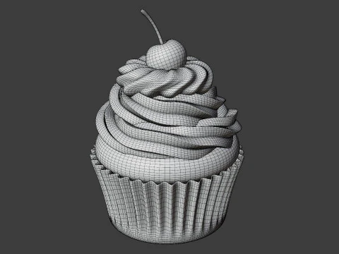 Chocolate Cupcake with Cherry 3D Model