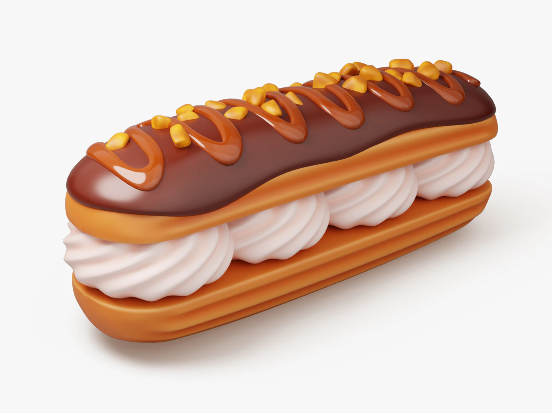 Chocolate Eclair Pastry 3D Model .c4d .max .obj .3ds .fbx .stl .blend 