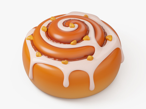 Cinnamon Roll with Icing and Nuts 3D मॉडल