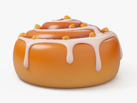 Cinnamon Roll with Icing and Nuts 3D Model
