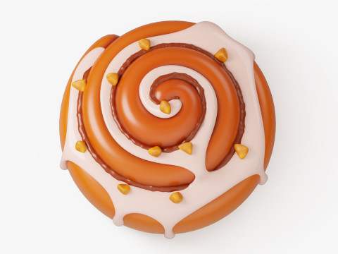 Cinnamon Roll with Icing and Nuts 3D Model