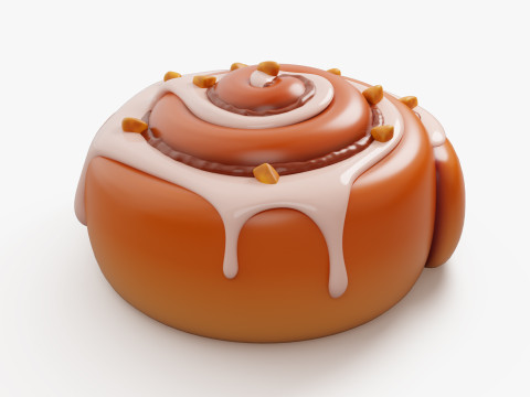 Cinnamon Roll with Icing and Nuts 3D Model