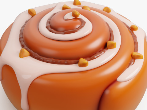 Cinnamon Roll with Icing and Nuts 3D Model