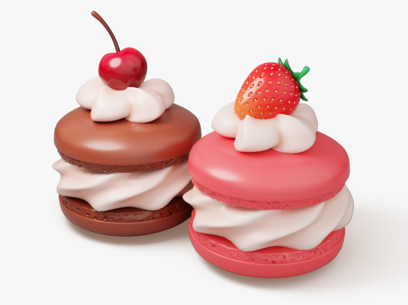 Cream Macarons with Berries 3D Model .c4d .max .obj .3ds .fbx .stl .blend