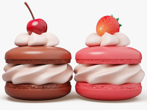 Cream Macarons with Berries 3D Model