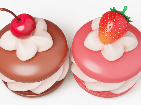 Cream Macarons with Berries 3D Model