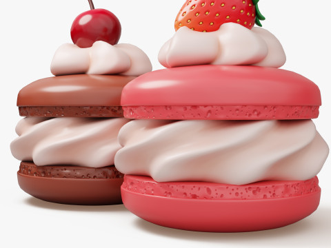 Cream Macarons with Berries 3D Model