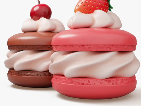 Cream Macarons with Berries 3D Model