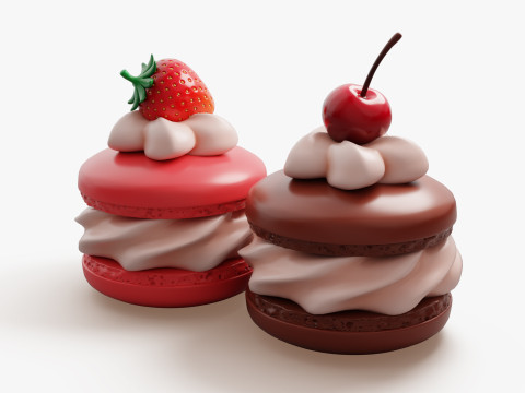 Cream Macarons with Berries 3D Model