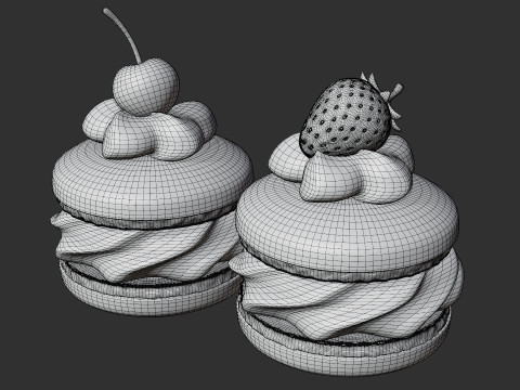 Cream Macarons with Berries 3D Model