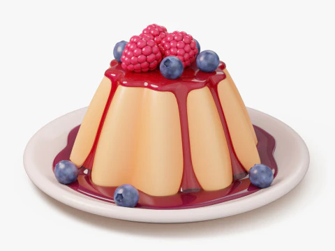 Panna cotta com frutas vermelhas Modelo 3D