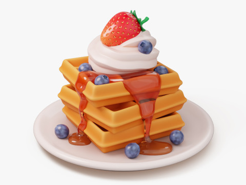 Waffle Stack with Berries Model 3D
