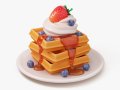 Waffle Stack with Berries 3D 모델
