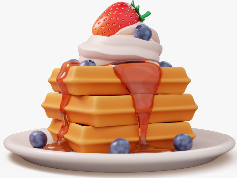 Waffle Stack with Berries Modèle 3D