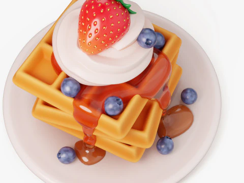 Waffle Stack with Berries 3D Model