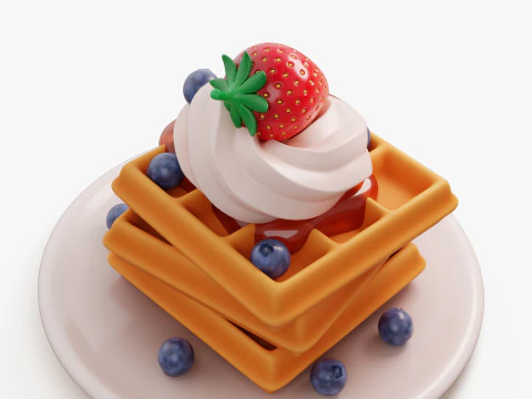 Waffle Stack with Berries 3D Model
