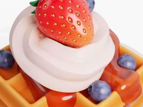 Waffle Stack with Berries 3D Model