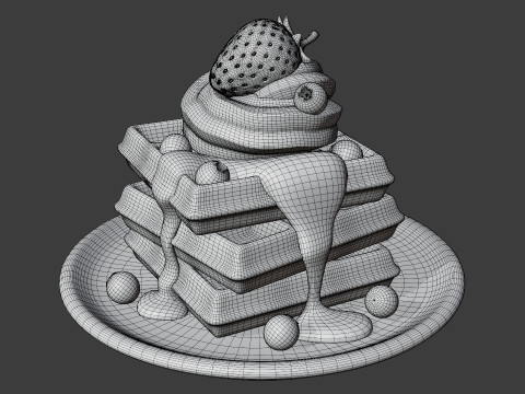 Waffle Stack with Berries Modèle 3D