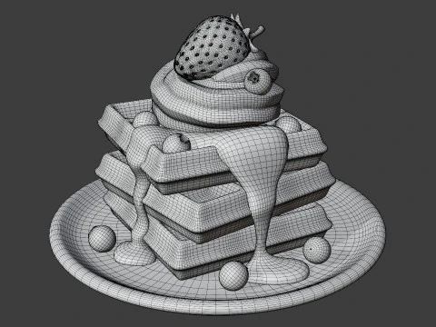 Waffle Stack with Berries 3D Model