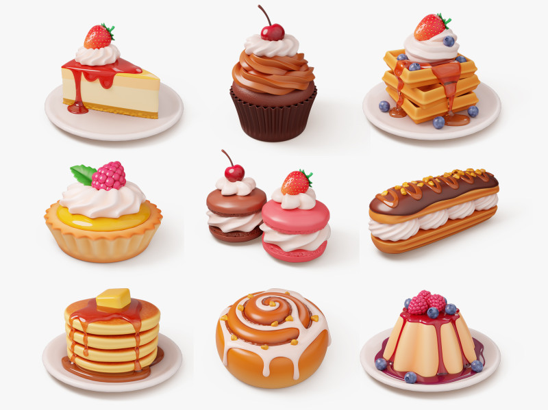 Sweet Dessert Pack 3D 모델 .c4d .max .obj .3ds .fbx .stl .blend