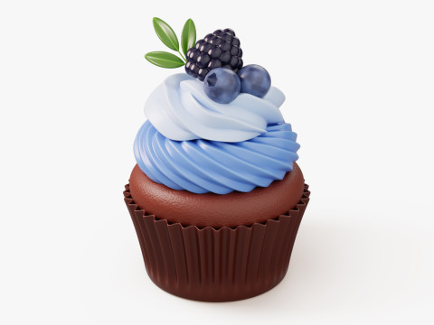 Blueberry Cupcake Dessert 3D Model