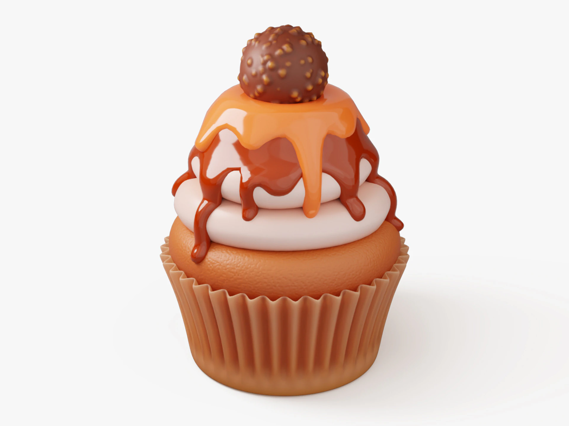 Caramel Cupcake with Truffle 3D Model .c4d .max .obj .3ds .fbx .stl .blend 