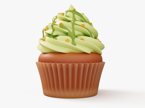 Pistachio Cupcake with Topping 3D 모델