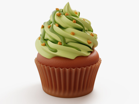 Pistachio Cupcake with Topping 3D 모델