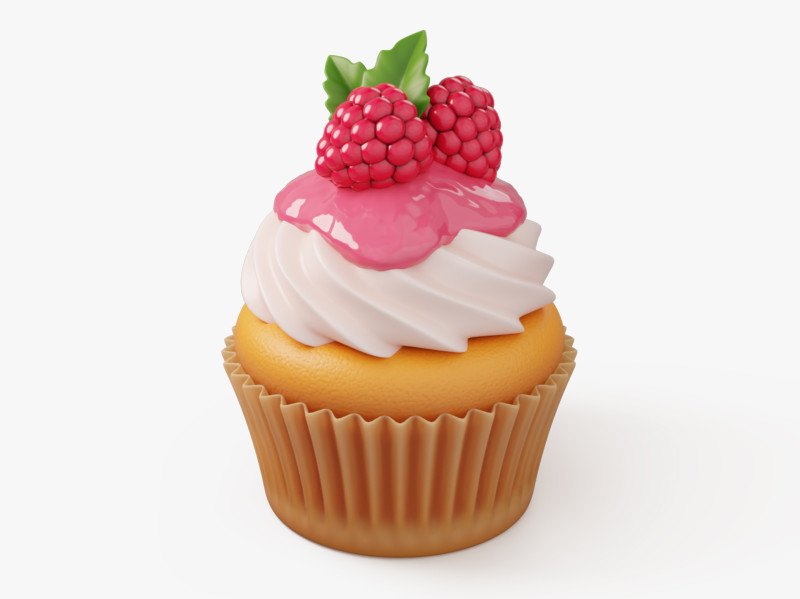 Raspberry Cupcake with Glaze 3D Model .c4d .max .obj .3ds .fbx .stl .blend 
