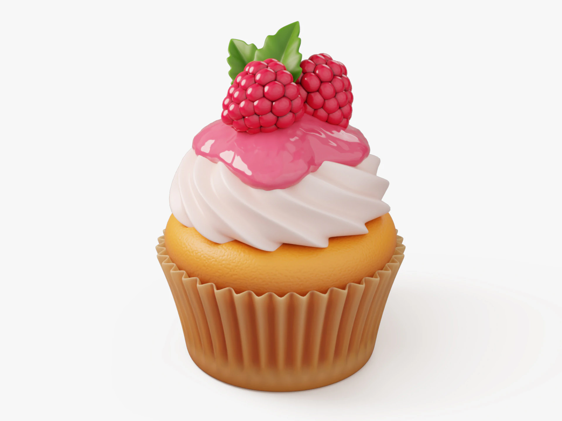 Cupcake aux Framboises avec Gla&ccedil;age Modèle 3D .c4d .max .obj .3ds .fbx .stl .blend 