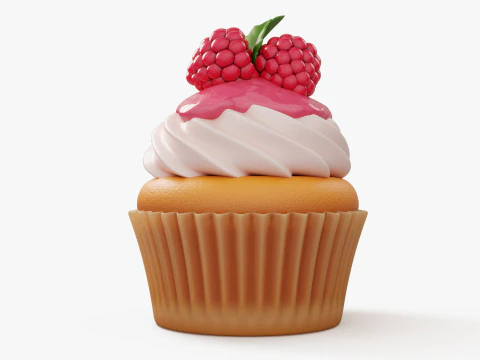 Cupcake aux Framboises avec Gla&ccedil;age Modèle 3D