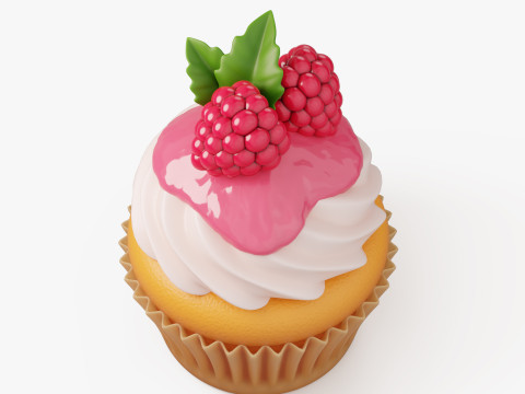 Raspberry Cupcake with Glaze 3D Model