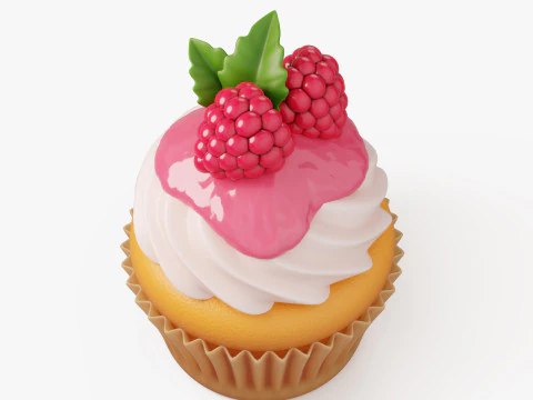 Cupcake aux Framboises avec Gla&ccedil;age Modèle 3D