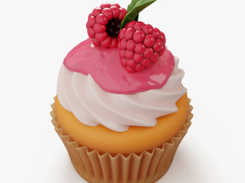 Cupcake aux Framboises avec Gla&ccedil;age Modèle 3D