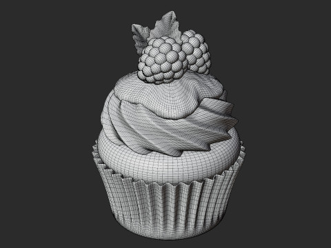 Raspberry Cupcake with Glaze 3D Model