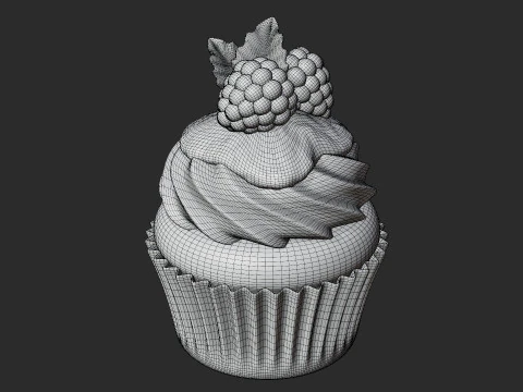 Cupcake aux Framboises avec Gla&ccedil;age Modèle 3D