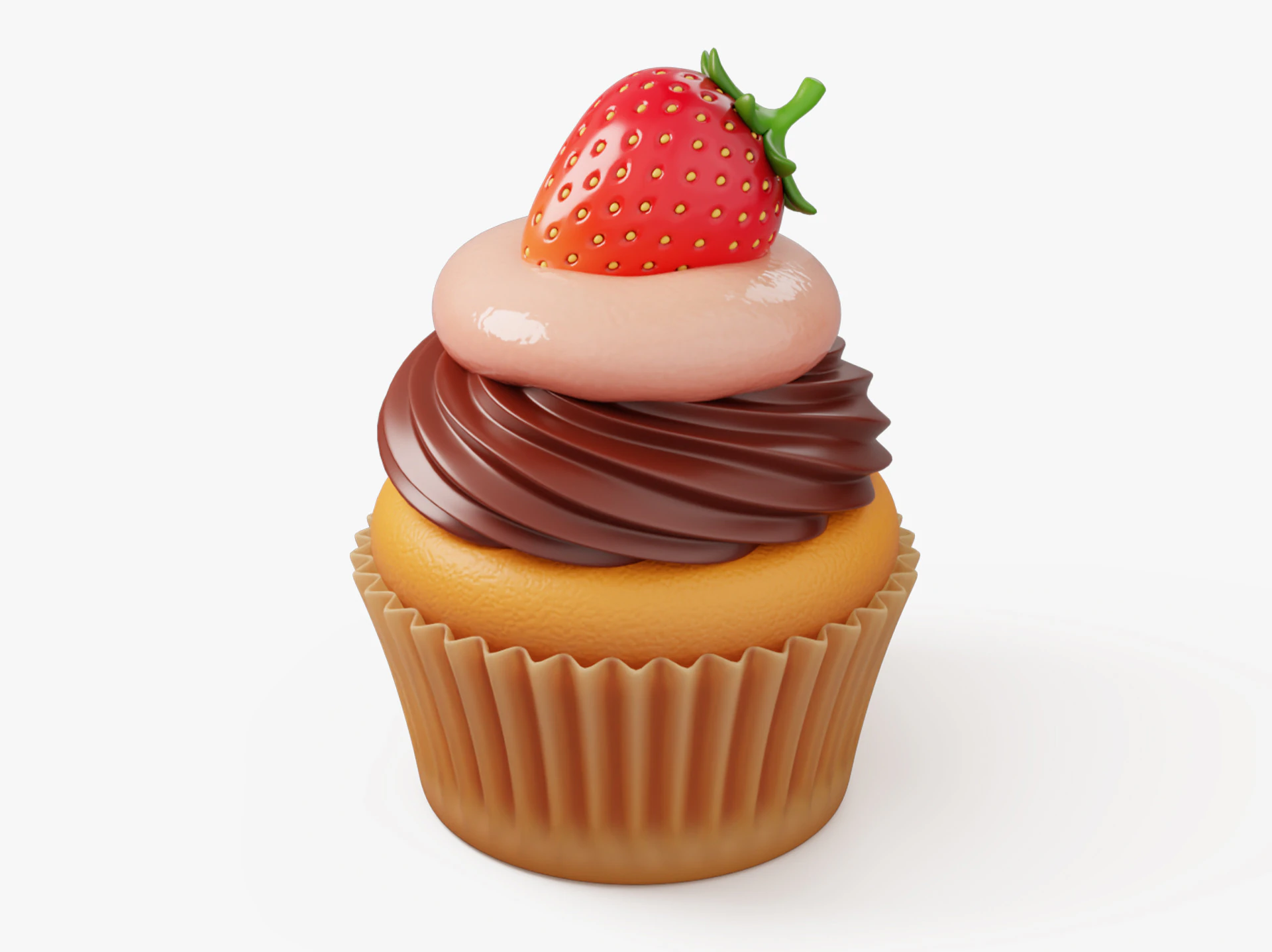 Cupcake De Chocolate De Morango Modelo 3D .c4d .max .obj .3ds .fbx .stl .blend 