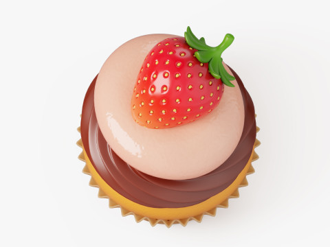 स्ट्रॉबेरी चॉकलेट कपकेक 3D मॉडल